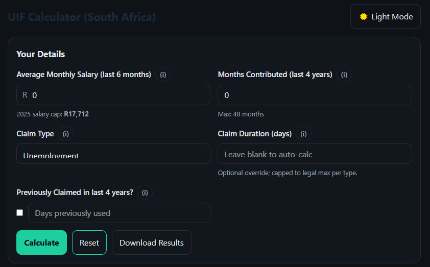 UIF Calculator Accurate Benefit Estimates